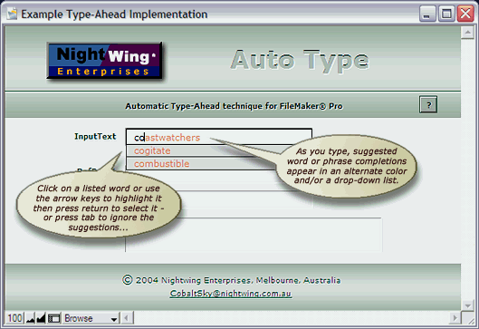 Type-Ahead Demo - Example Screen