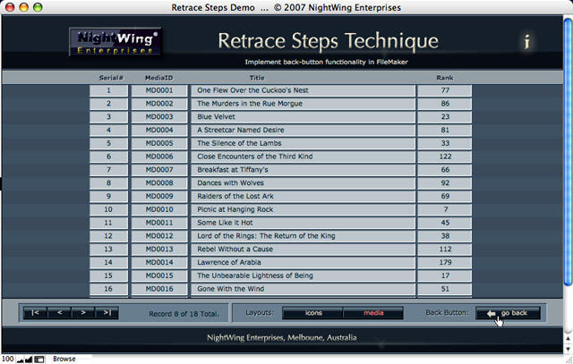 Retrace Steps Technique demo for FileMaker Pro