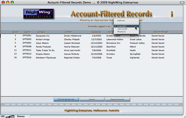 Account-Filtered Records demo for FileMaker Pro