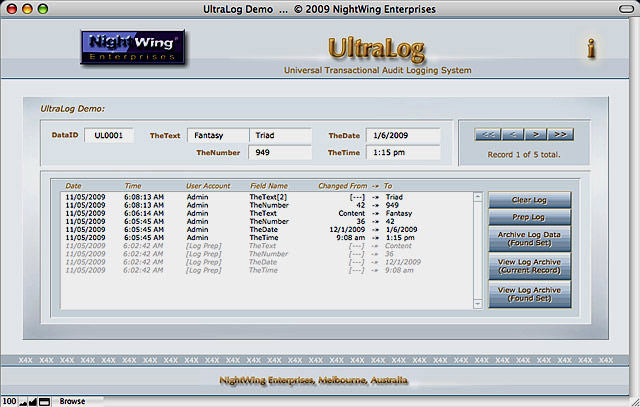 UltraLog demo for FileMaker Pro